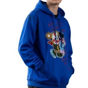 ROAR Original Men's Blue Graphic Hoodie Bear Print Zip Sides Size Med NWT